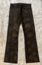 RRL Double RL Ralph Lauren Studded Leather Pants Distressed Western Brown 32