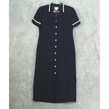 Vintage Talbots Dress Womens 6 Button Front Nautical Maxi Modest Career Sailor