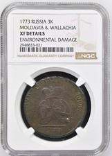 Russia Moldavia&Vallachia 2 para/3 kopecks 1773 NGC XF details