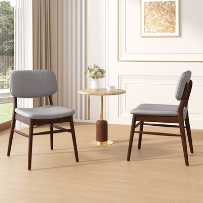 Set of 2 Mid - Century Upholstered Dining Chair with Rubberwood Frame, Walnut+