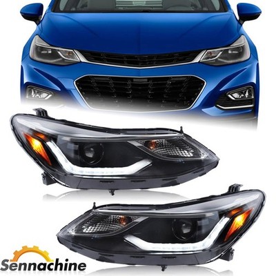 Halogen Headlights For 2016-2019 Chevy Cruze w/ LED DRL Projector Left + Right