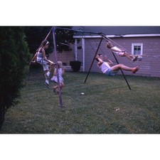 Backyard Swing Set Kids Swinging 1966 Vintage 35mm Kodachrome Color Slide