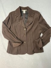 Requirements Women's Large Brown Button Collared Long Sleeve Blazer Jacket