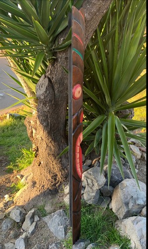 5 Foot Set of 3 Hand Carved Wooden Polynesian Tiki Totem Masks - Picture 6 of 7
