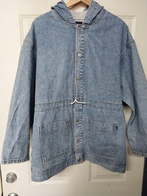 Dakota Blue Vintage Hooded Denim Light Wash Jean Barn Jacket Size L/XL 