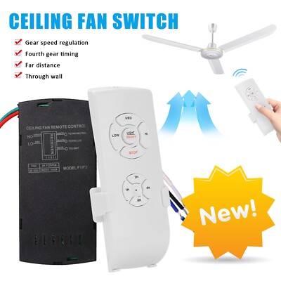 Universal Wireless Ceiling Fan & Light Remote Control Receiver Kit – Timing Function, 15M Range, E27/B22 Bulbs, 120V – White, Brass Contacts-1052402
