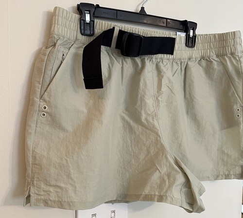 Pantaloncini da trekking attivi FLX donna XL verde menta tessuto fibbia vita alta rilassati NUOVI - Foto 2 di 16