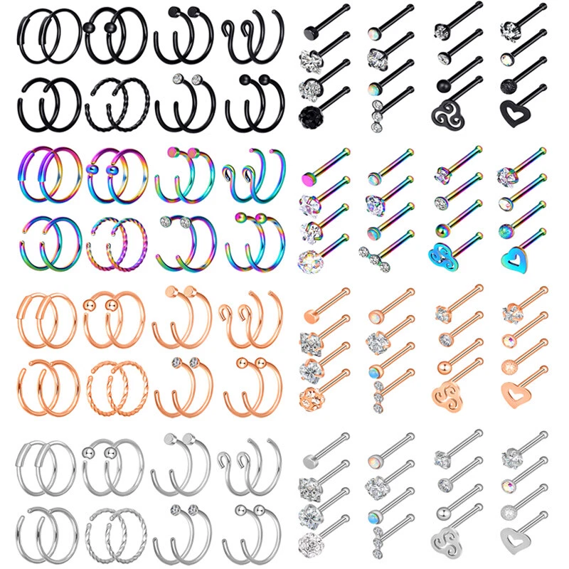 Kit de pernos de anillo de nariz 32-64 piezas tornillo de acero quirúrgico L pernos de hueso perforación corporal 20G Foto 4 de 4