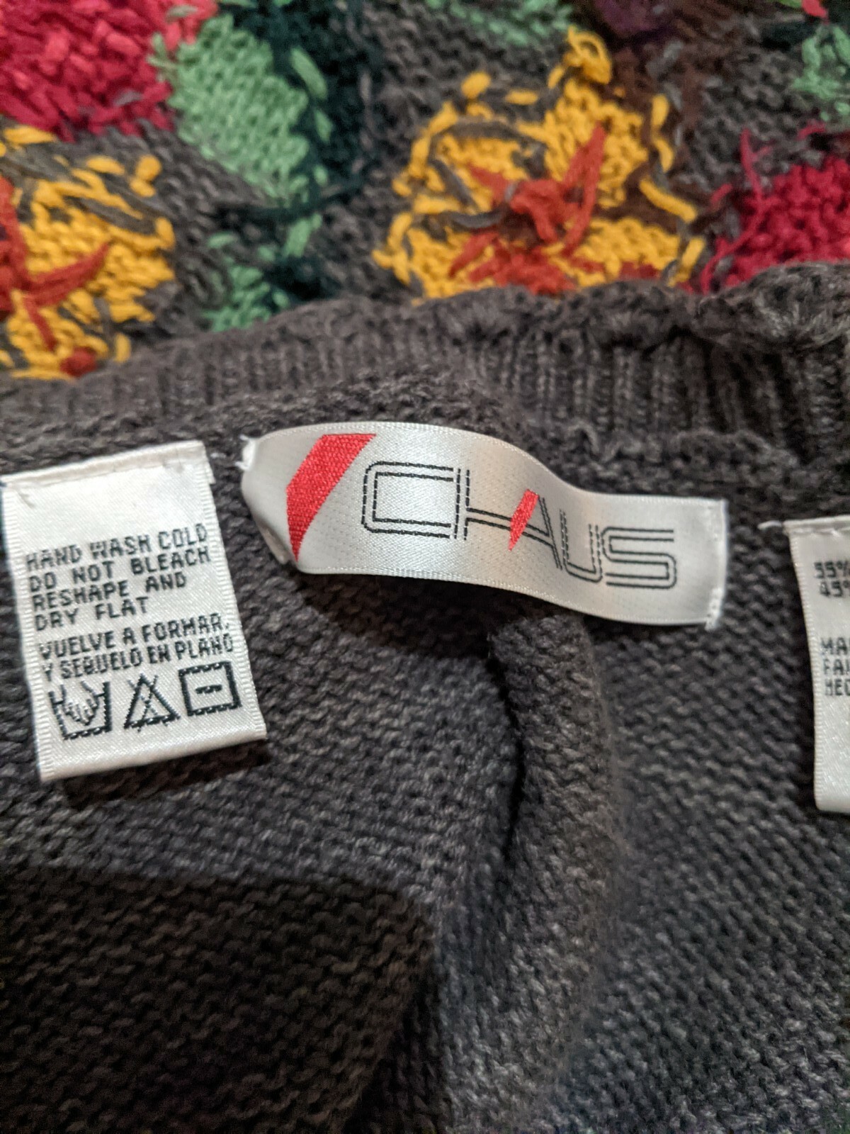 VTG Chaus Gray Knit Pullover Pullover Sweater Flo… - image 4