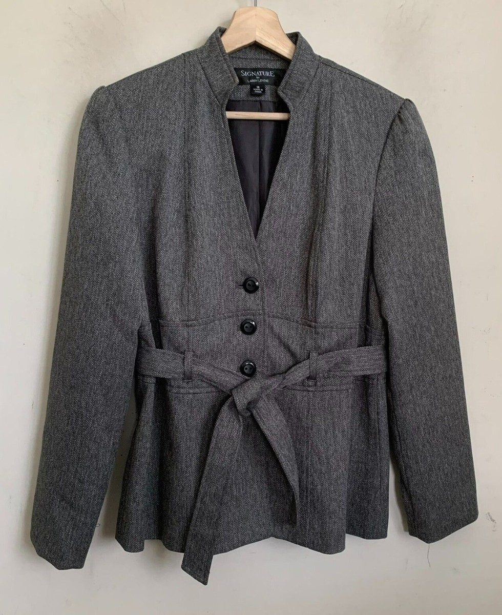Signature by Larry Levine Jacket Herringbone Print V-Neck
