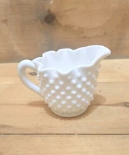 Fenton Hobnail Milk Glass Creamer Pitcher.  4-3/4"L x 3-1/4"W x 3-3/8"H