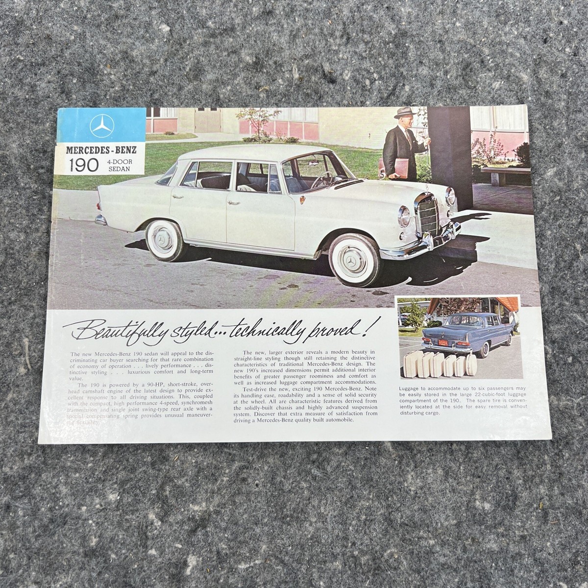 1959 1960 Mercedes Benz 190 Gas Sedan Vintage 1-page Car Brochure