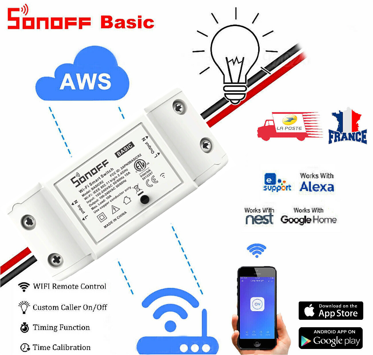 Interrupteur WiFI DIY sans Fil SONOFF Basic compatible Smart Home  Intelligent