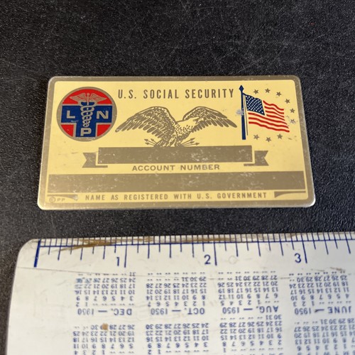 Vintage Brass / Metal Social Security Card LPN Licensed Practicing