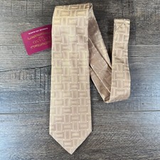 New With Tags Vintage Tan Lugano Italia Hand Made 100% Silk Neck Tie Made In USA