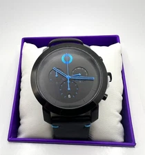 MOVADO TREND IMPULSE 3601067 BLUE CHRONOGRAPH DIAL BLACK LEATHER  MENS WATCH