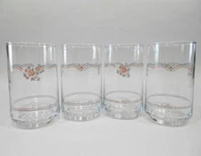 ❤️ NEW Corelle 4 ENGLISH BREAKFAST 7-oz JUICE GLASSES Rosettes PINK BLUE Ribbon