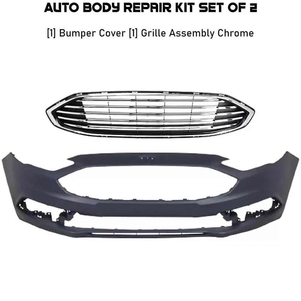 Conjunto de cubierta y rejilla de parachoques delantero cromados para Ford Fusion 2017-2018 Foto 2 de 4