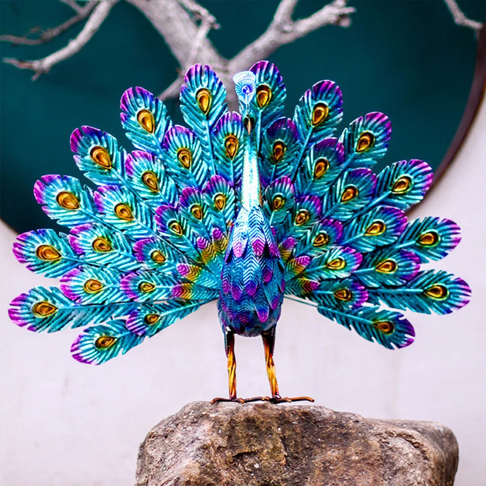Creative Metal Peacock Art Statue Ornament Craft Home Garden Desktop Table Decor - image 3 of 4