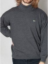Lacoste Turtleneck Sweater - Dark Gray - Size 5 M/L - Pure Wool - Classic Fi