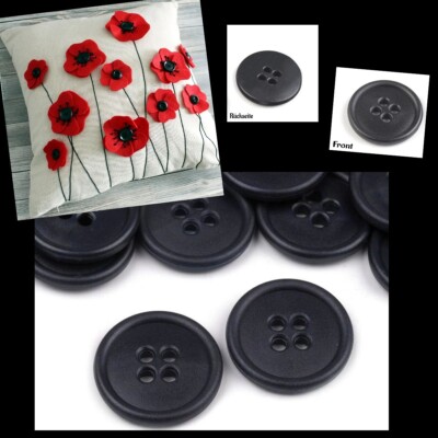 4)  10 Knöpfe Kunststoff 20 mm 2 cm schwarz Jacke Hemd Basteln Bettwäsche