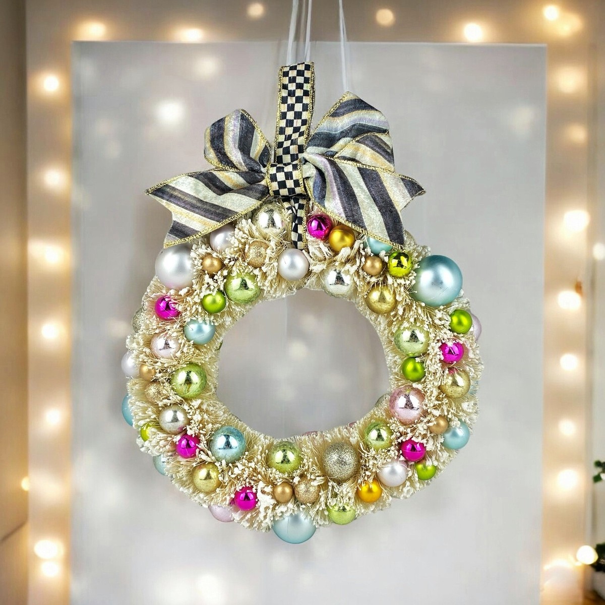 MacKenzie-Childs Rare White Frosted Christmas Sisal Wreath