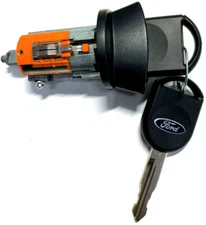 FORD OEM IGNITION SWITCH LOCK CYLINDER WITH 2 OEM LOGO TRANSPONDER CHIPPED KEYS