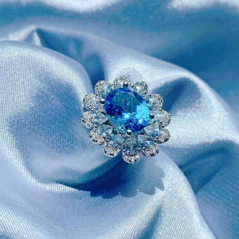 New Flower Design Sky Blue White Topaz Gems Charm Women  display picture 1