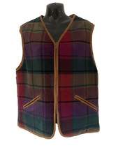 Liz Wear Vintage Multi Tartan Wool Blend Waist Coat Zip Front Size Small Petite