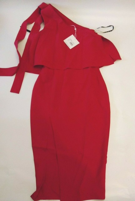 missguided one shoulder bow sleeve midi dress