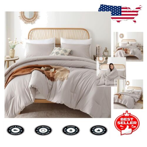 Elegant Linen Grey California King Comforter Set - 3-Piece All-Season Bedding