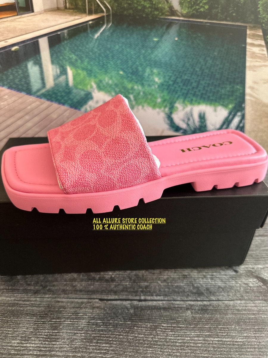 BN Coach Florence Sandal In Signature Canvas Vivid Pink SIZE US