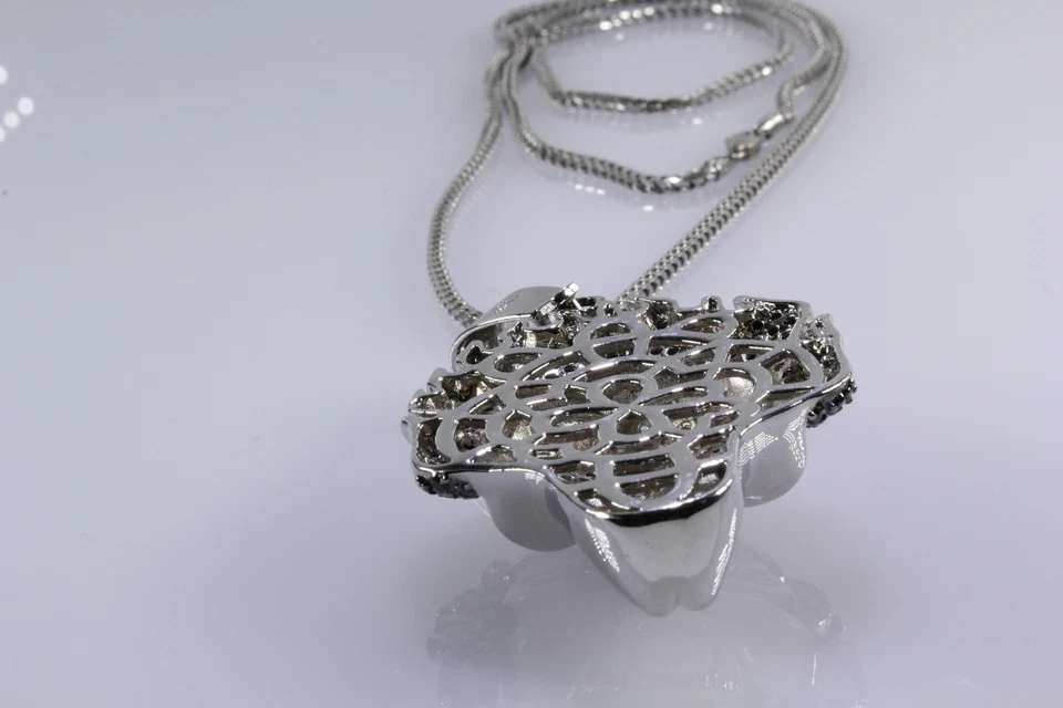 Men's Sterling Silver 925 Chain with CZ's & Onyx Stones Charm / Pendant #80089 - Image 3 of 4