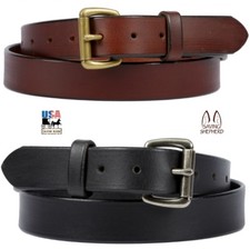 BUFFALO BELT - 1 " Soft  Supple Leather with Roller Buckle Amish Handmade USA