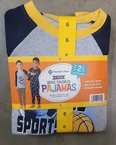 Member's Mark Youth Boys 4-Piece Favorite Sports Pajamas Size 6