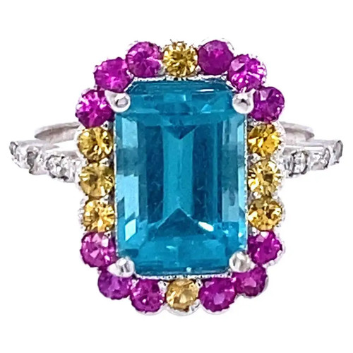Roshe Jewels 4.62 CTW Apatite Sapphire Diamond 14k White Gold Cocktail Ring 10