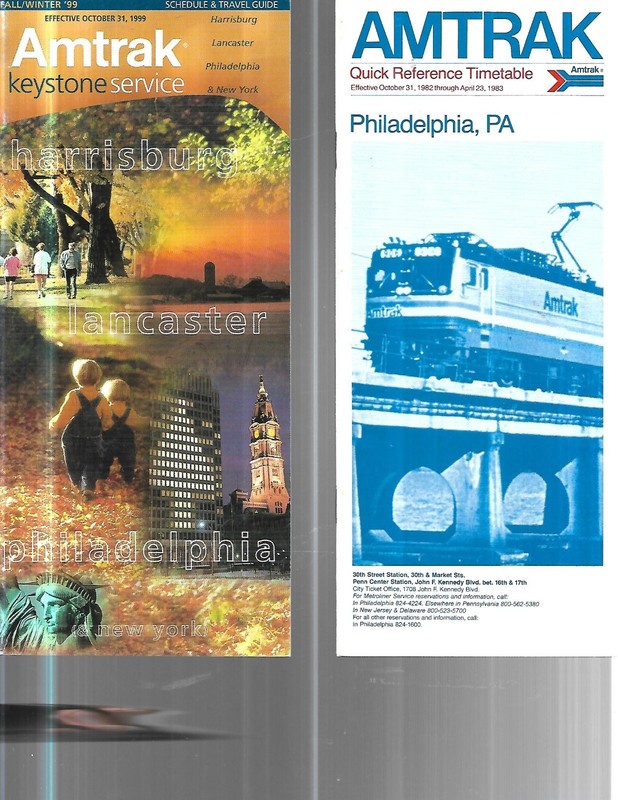 AMTRAK KEYSTONE PA  TIMETABLES FALL WINTER 99 + PHILADELPHIA QUICK RE 1982