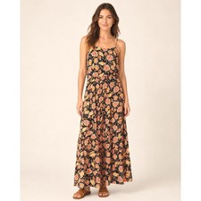 Loft Beach Women Boho Floral Tiered Maxi Dress Black Size M Summer Vacation