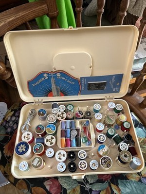 Vintage Wilson WIL-HOLD Beige Plastic Storage SEWING THREAD BOX W/Thread & More