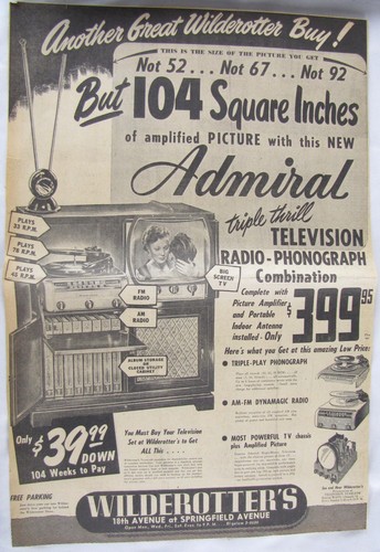 Vintage 1949 ADMIRAL TV Television Radio Newspaper Print Ad