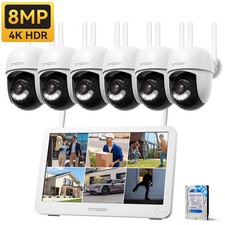 8MP Wireless WiFi Camera Security System Audio PTZ Outdoor 10CH 12'' Monitor NVR