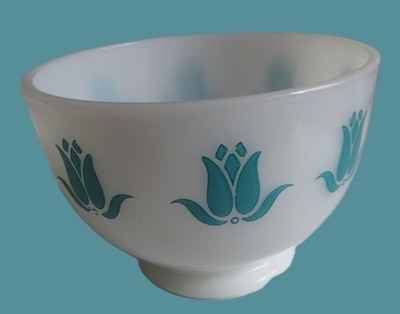 Fire King Tulip Sealtest Cottage Cheese Footed Bowl Turquoise Pattern All Good