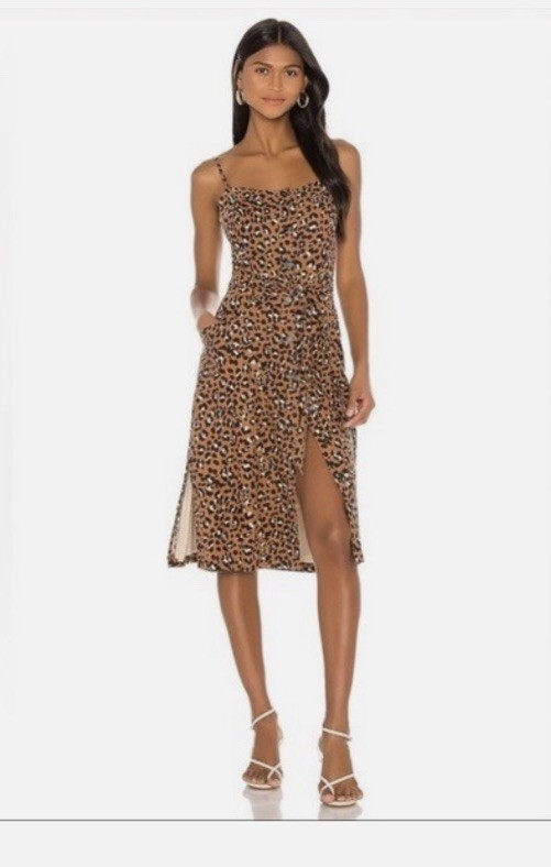 Rails Evie Brown Black Animal Print Tie Waist Dress Sz M Golden Leopard