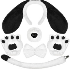 5PCS Puppy Dog Ears Costume Set Floppy Headband Nose Tail Bowtie Paw for Adult K