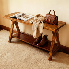 Rustic Solid Wood Entryway Bench - Farmhouse Style 30'' Decorative Seating