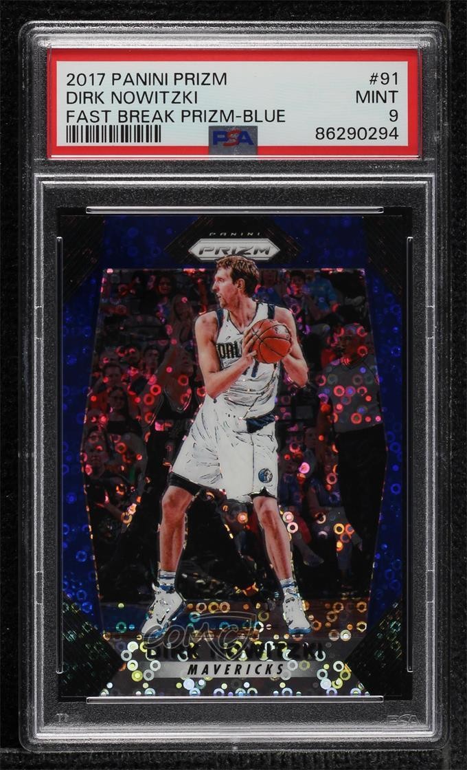 2017-18 Panini Prizm Fast Break Blue 28/175 Dirk Nowitzki #91 PSA 9 MINT HOF h8k