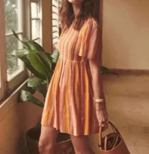 Sezane Magda dress cotton blend smocked bodice sz 38