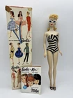 Vintage 1960s Mattel Ponytail Barbie #3 Blonde Doll w/ Box Swimsuit Accessories