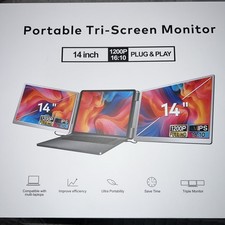 Laptop 14" 1080P Monitor Portable Tri-Screen for Laptop New  FREE Case
