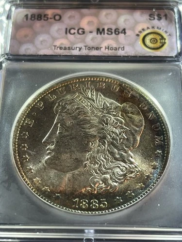 1885 O Morgan Dollar ICG MS64 ☆☆ Rainbow Toning☆☆ Crescent Moon Toning 🌙🌈🔥 C3